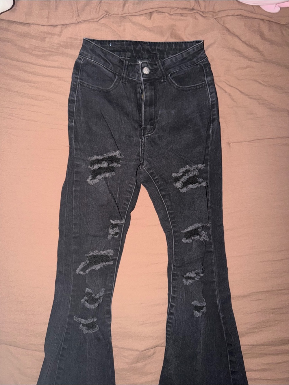 Women’s Black Distressed Flare Jeans